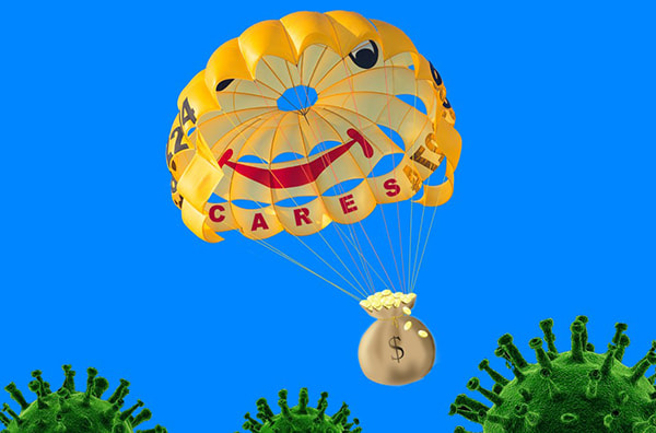 parachute dropping money on COVID-19